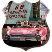 66 Drive In Theatre Shield Shape Metal Sign - 15" x 15"