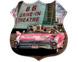 66 Drive In Theatre Shield Shape Metal Sign - 15" x 15"
