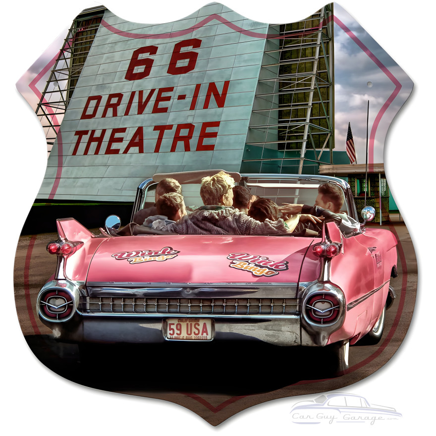 66 Drive In Theatre Shield Shape Metal Sign - 15" x 15"