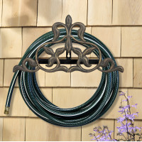 Fleur-de-Lis Cast Aluminum Wall Mount Garden Hose Holder - Bronze