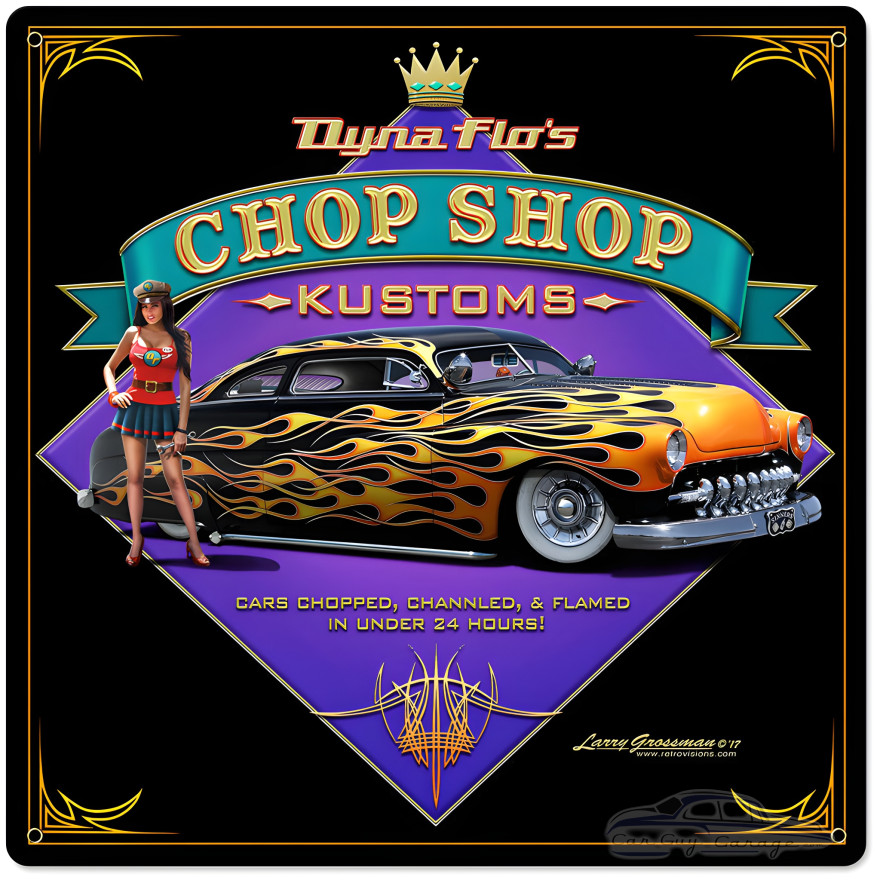 Dyna Flo's Chop Shop Metal Sign - 24" x 24"