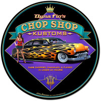 Dyna Flo's Chop Shop Metal Sign - 14" Round