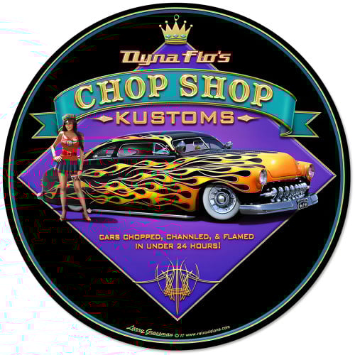 Dyna Flo's Chop Shop Metal Sign - 14" Round