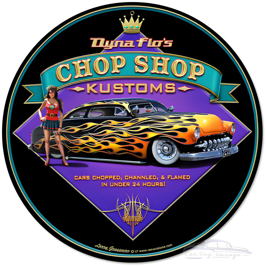Dyna Flo's Chop Shop Metal Sign - 14" Round