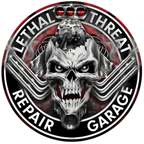 Engine Skull Metal Sign - 14" Round