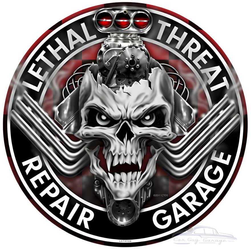 Engine Skull Metal Sign - 14" Round