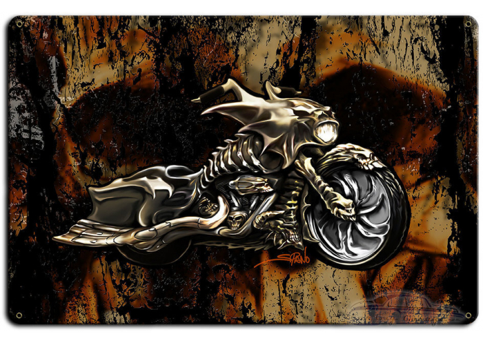 Evil Bones Motorcycle Metal Sign