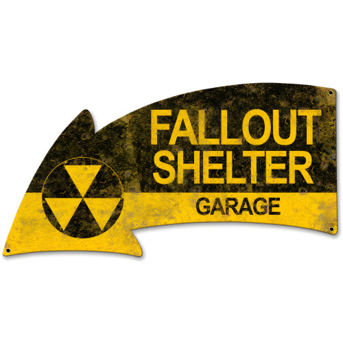 Fallout Shelter Garage Arrow Metal Sign - 26" x 14"