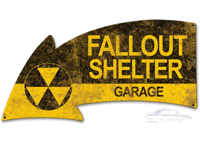 Fallout Shelter Garage Arrow Metal Sign - 26" x 14"