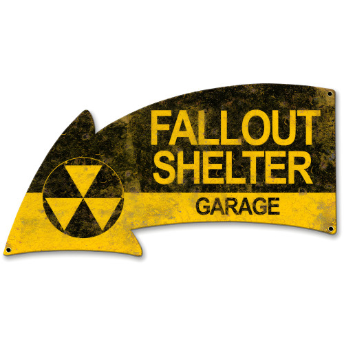 Fallout Shelter Garage Arrow Metal Sign - 21" x 11"