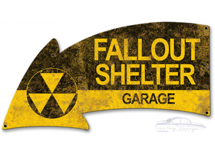 Fallout Shelter Garage Arrow Metal Sign - 21" x 11"