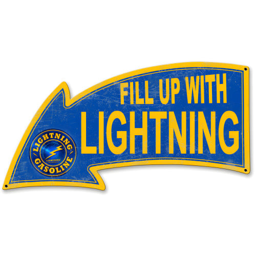 Fill Up with Lightning Gasoline Arrow Metal Sign - 26" x 14"