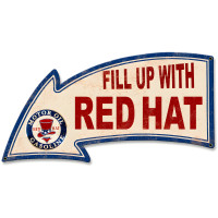 Fill Up with Red Hat Gasoline Arrow Metal Sign - 26" x 14"
