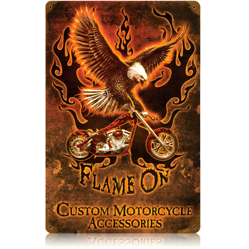 Flame on Motorcycle Accessories Metal Sign - 12" x 18"