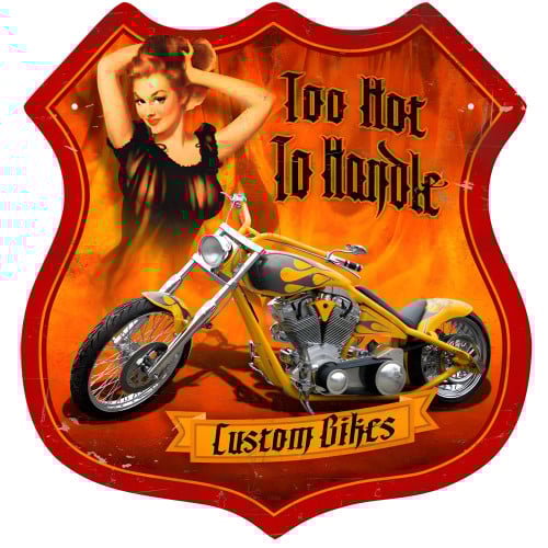 Flames Pinup Metal Sign - 15" x 15"