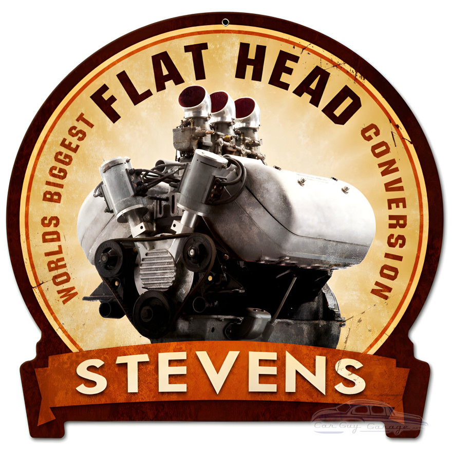 Flat Head Engine Metal Sign - 15" x 16"