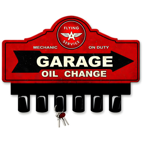 Flying A Gasoline Key Hanger Metal Sign - 14" x 10"