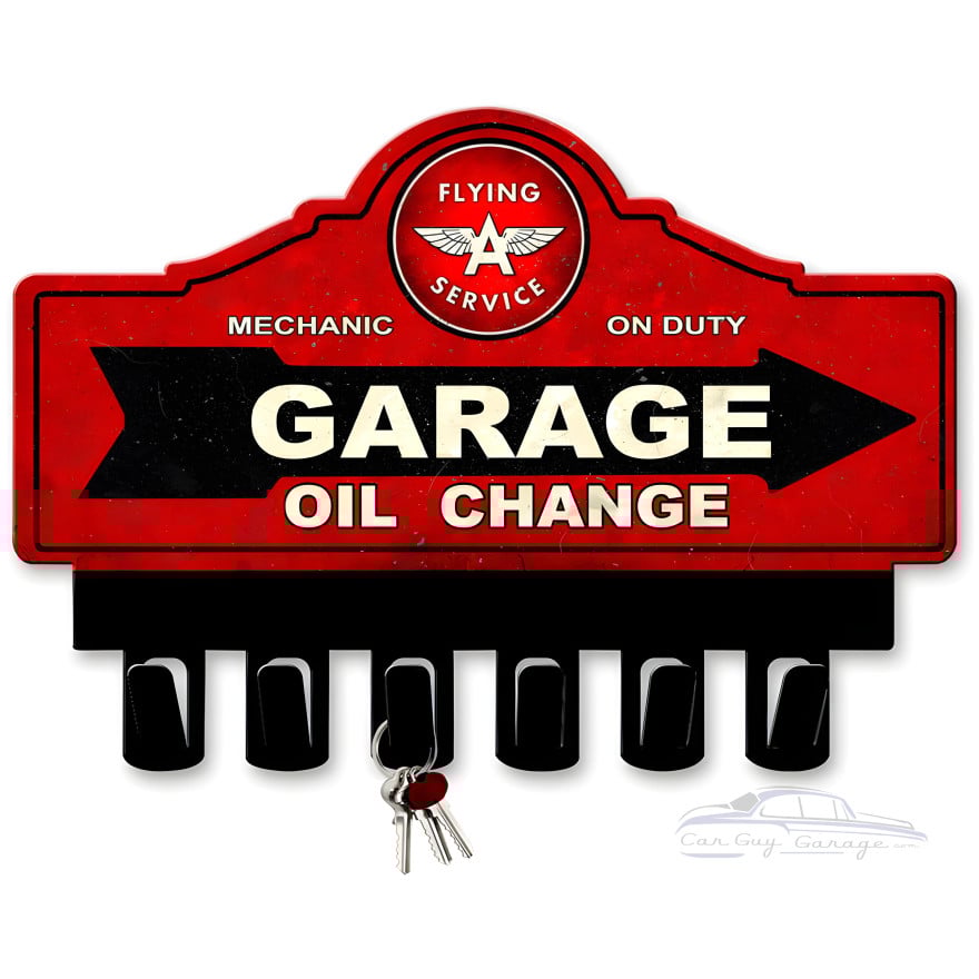 Flying A Gasoline Key Hanger Metal Sign - 14" x 10"