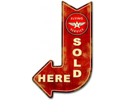 Flying A Red Sold Here Arrow Metal Sign - 15" x 24"