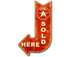 Flying A Sold Here Arrow Metal Sign - 15" x 24"