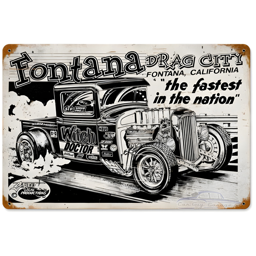 Fontana Drag City Metal Sign - 18" x 12"