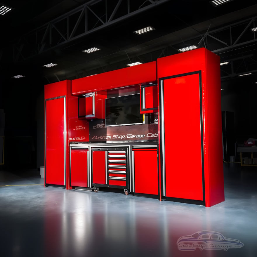 14-Foot Aluminum Garage Cabinets with Closets and Workbench