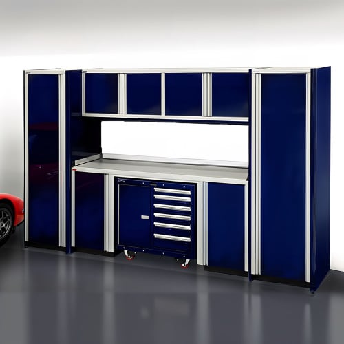 12-Foot Aluminum Garage Cabinet System with Workbench and Tool Cart