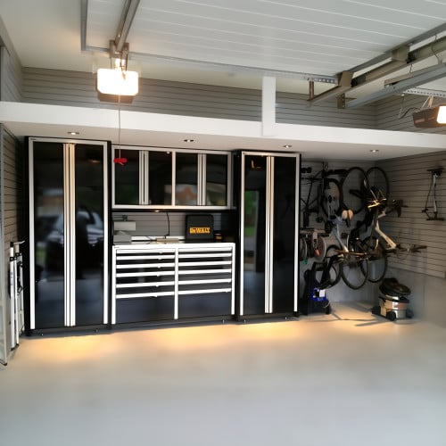 Aluminum Garage Cabinet Set with Drawers and LED - 11 Ft