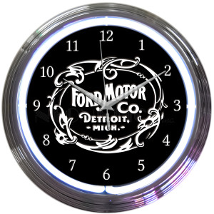 Ford Neon Wall Clock - 1903 Heritage Garage Clock, 15 Inch