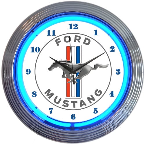 Ford Mustang Blue Neon Clock