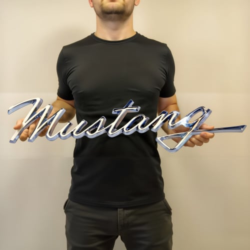 Ford Mustang Metal Sign - Chrome-Look Script Wall Art
