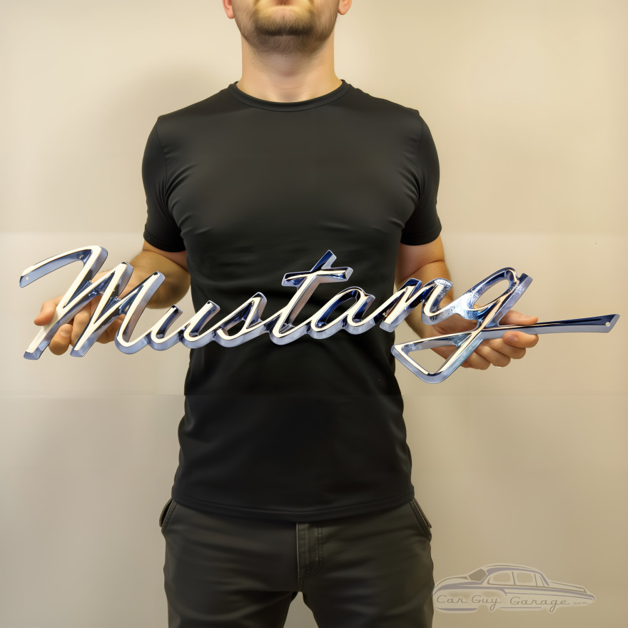 Ford Mustang Metal Sign - Chrome-Look Script Wall Art