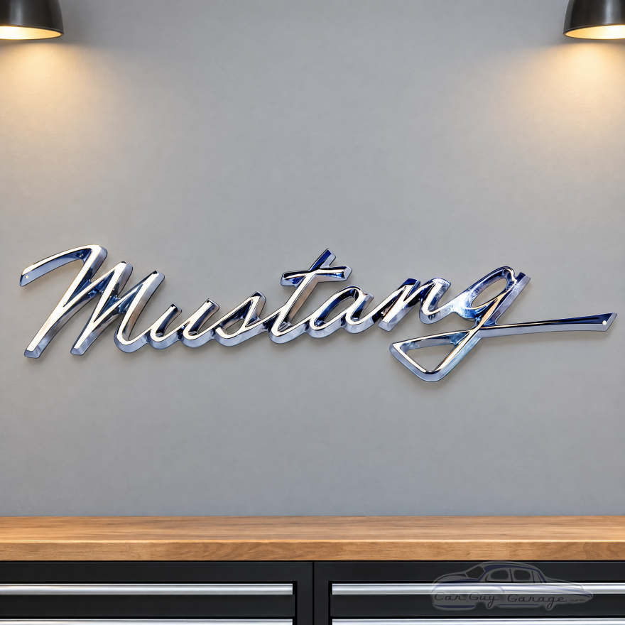 Ford Mustang Metal Sign - Chrome-Look Script Wall Art