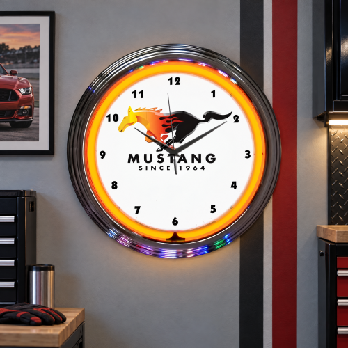 Ford Mustang Neon Wall Clock - Since 1964, 15 Inch