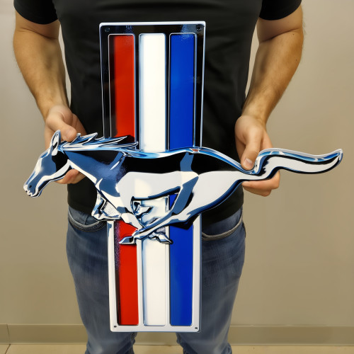 Ford Mustang Metal Sign - Tri-Bar Pony Emblem Wall Art