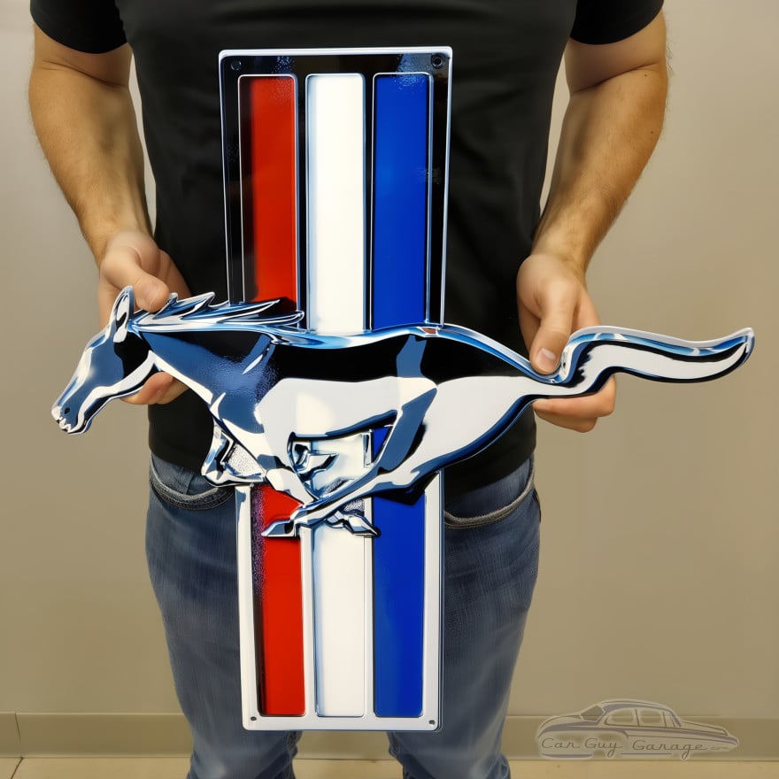 Ford Mustang Metal Sign - Tri-Bar Pony Emblem Wall Art