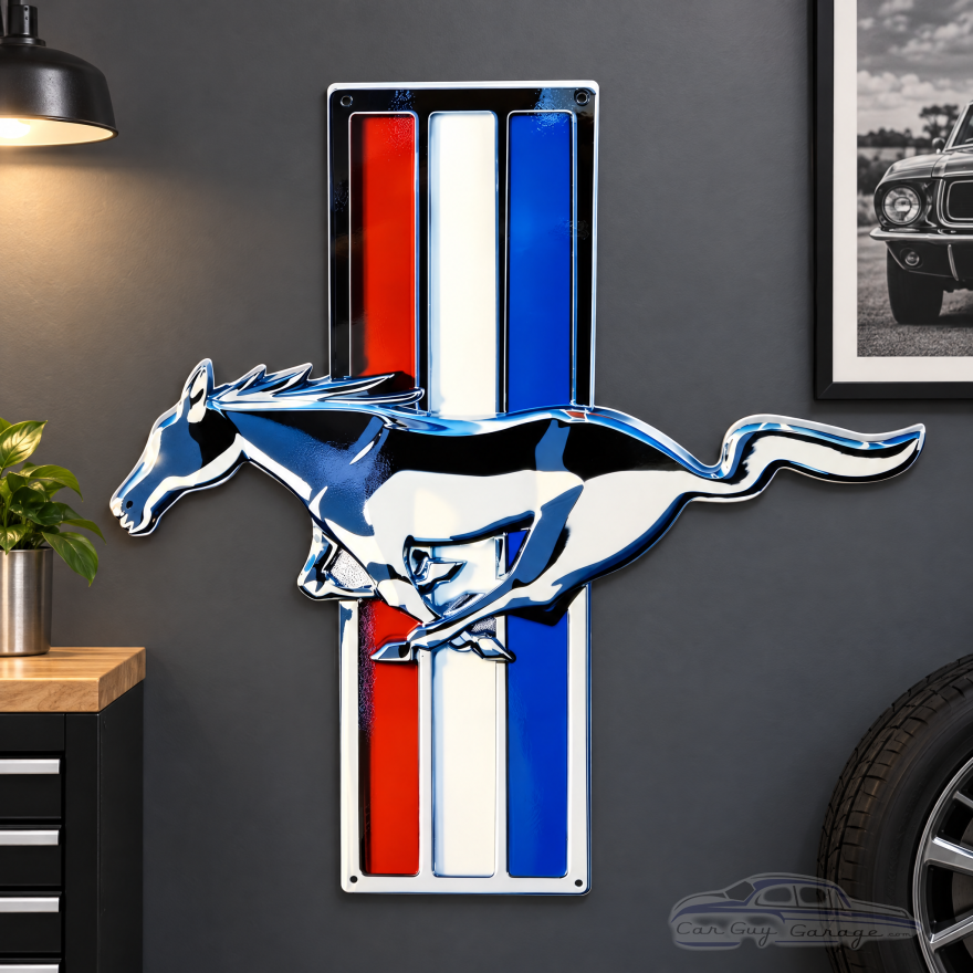 Ford Mustang Metal Sign - Tri-Bar Pony Emblem Wall Art