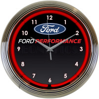 Ford Performance Red Neon Wall Clock with Chrome Rim - 15" Round