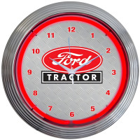 Ford Tractor Neon Wall Clock, Red Neon, Chrome Rim - 15" Round