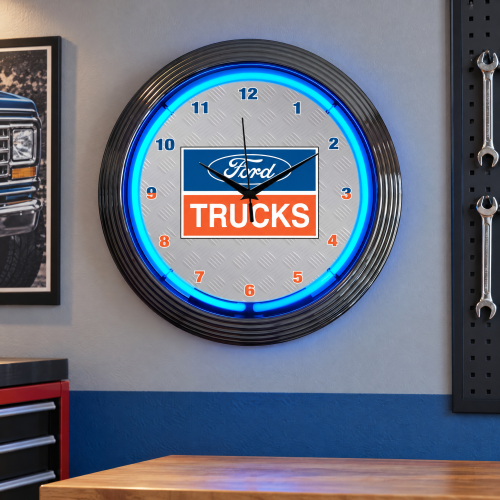Ford Trucks Blue Neon Wall Clock - 15 Inch Round