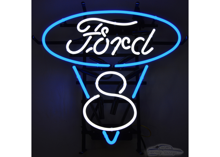 Ford V8 Blue And White Neon Sign