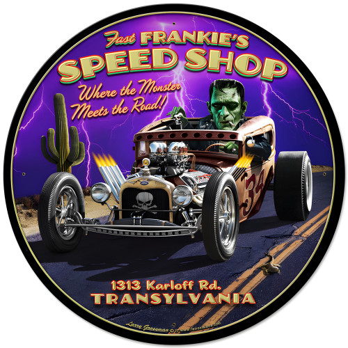 Frankie's Speed Shop Metal Sign - 28" Round