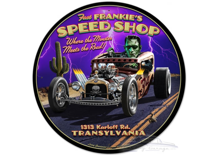Frankie's Speed Shop Metal Sign - 28" Round