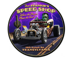 Frankie's Speed Shop Metal Sign - 14" Round
