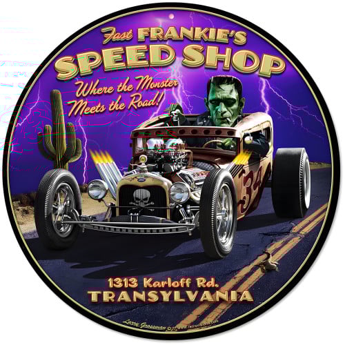 Frankie's Speed Shop Metal Sign - 14" Round
