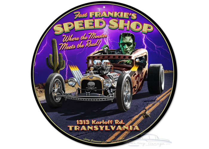Frankie's Speed Shop Metal Sign - 14" Round