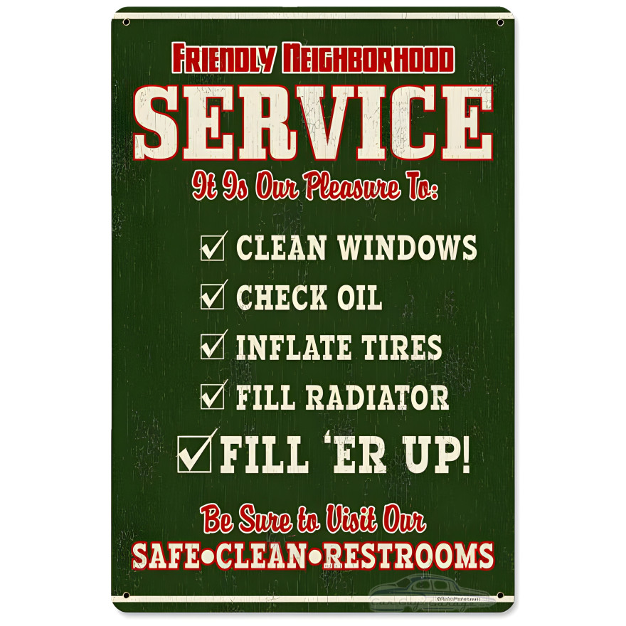 Friendly Service Metal Sign - 12" x 18"