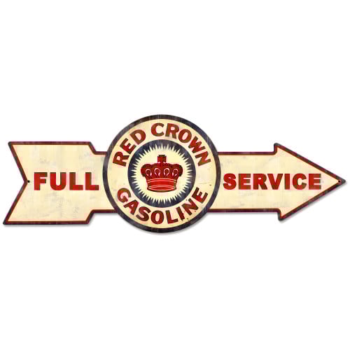 Full Service Red Crown Gasoline Metal Sign - 32" x 11"