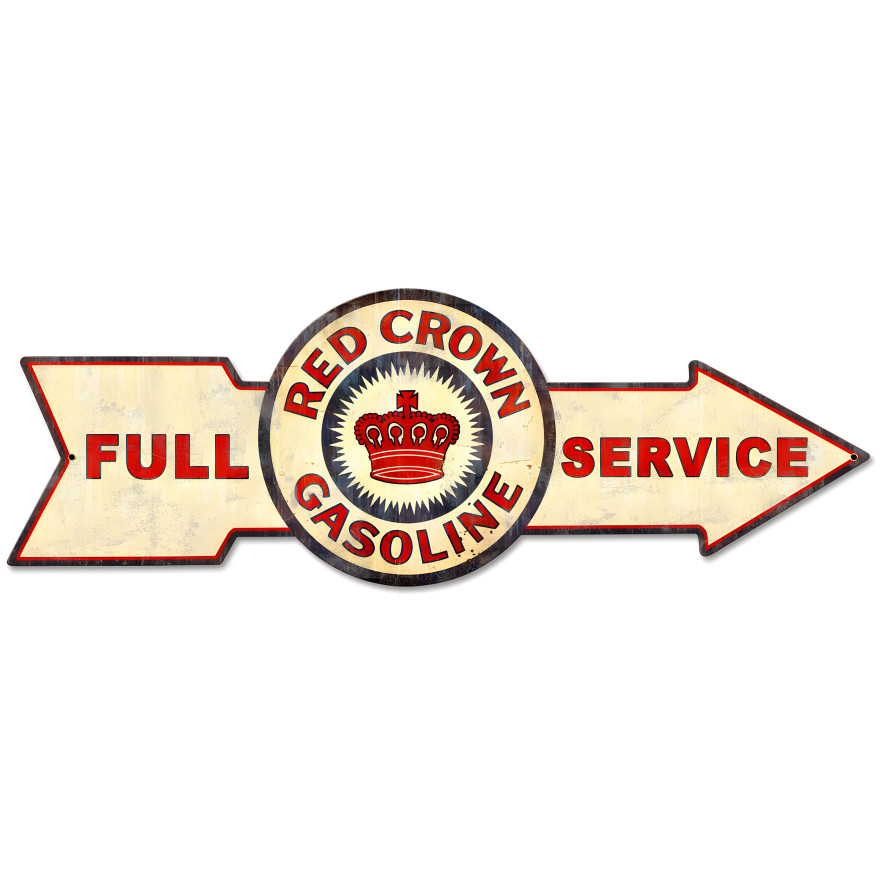 Full Service Red Crown Gasoline Metal Sign - 32" x 11"
