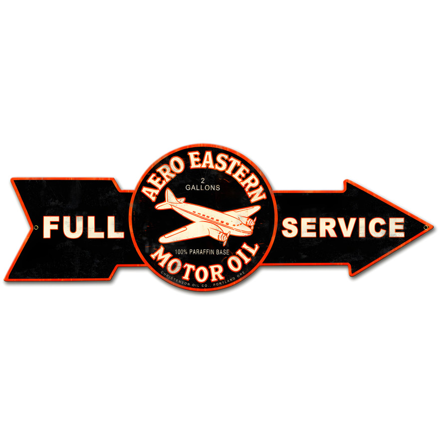 Full Service Aero Eastern Motor Oil Metal Sign - 32" x 11"